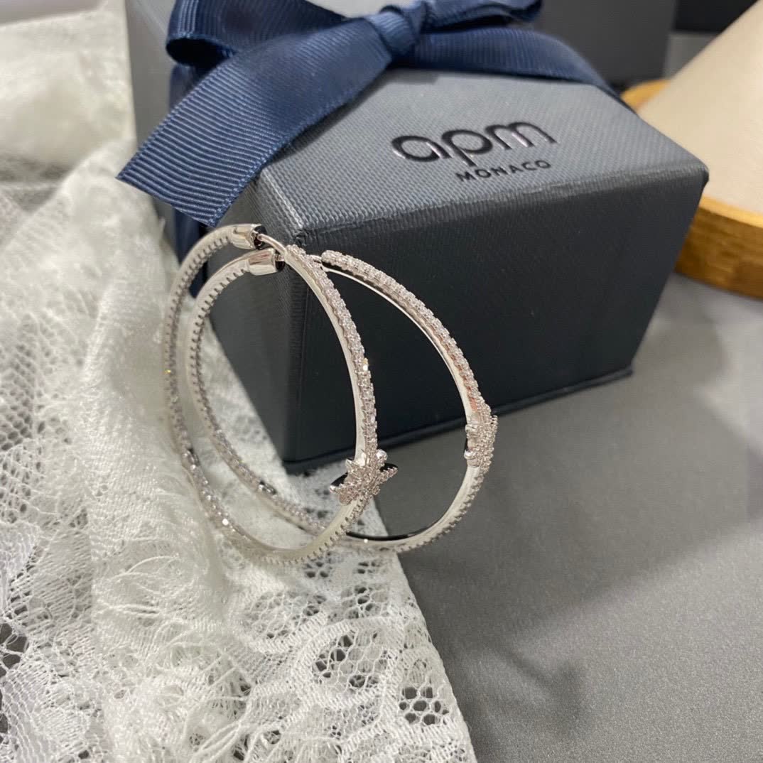 APM Monaco Silver Hoop Earrings with Diamond Star